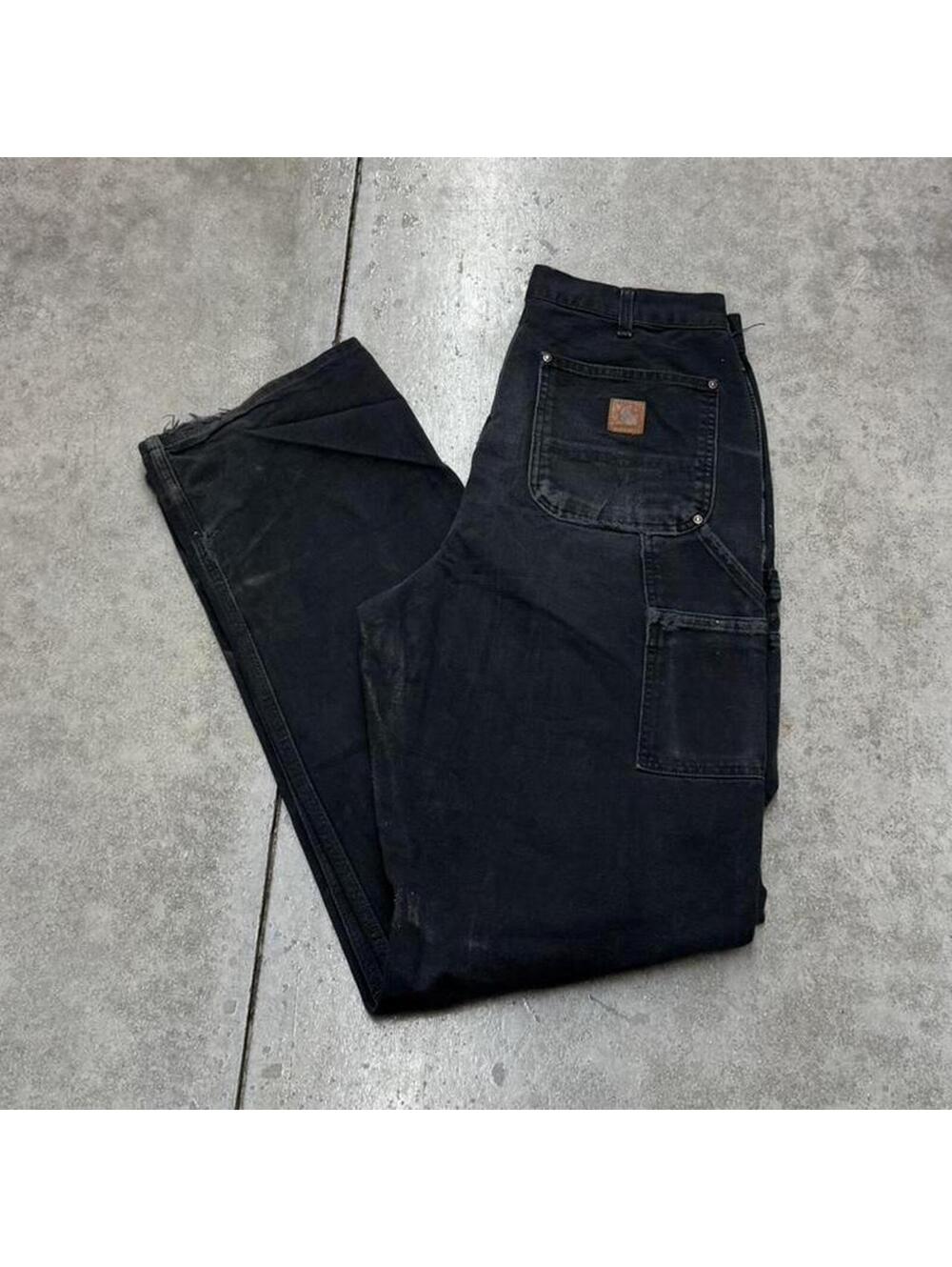 vintage carhartt faded black relaxed baggy fit double knee dungaree cargo pants